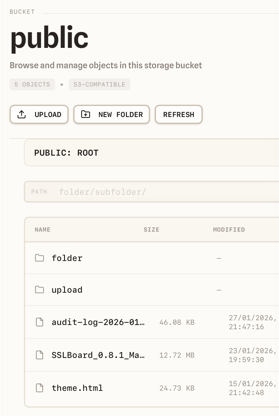 Bucket browser screen
